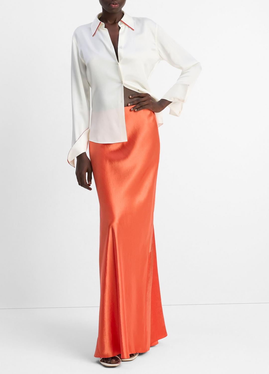 Tipped Silk Button-Front Blouse in Shirts & Tees OFF WHITE/BRICK ROSE | VINCE Sale