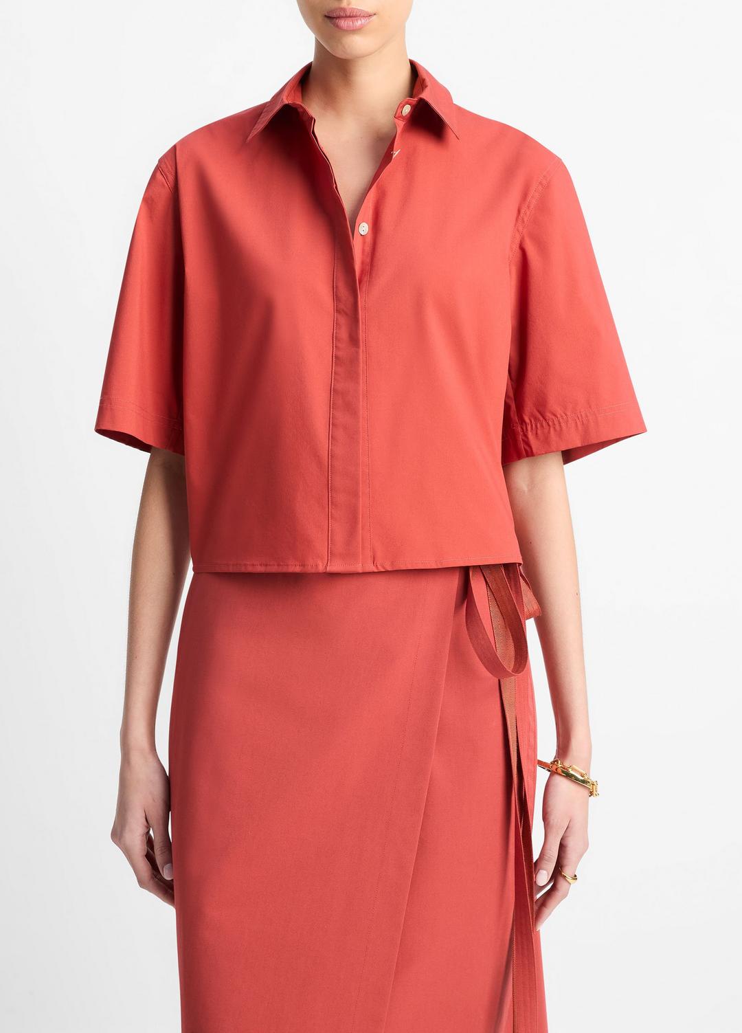 Cotton Short-Sleeve Cropped Shirt in Shirts & Tees BRICK ROSE | VINCE Sale