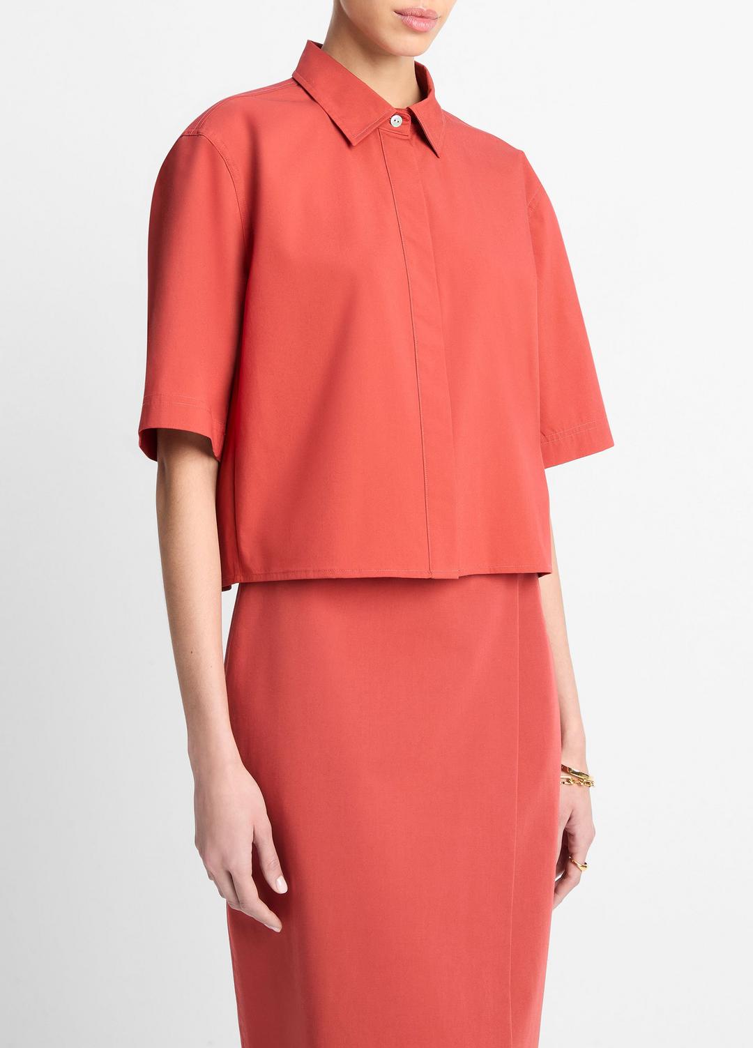 Cotton Short-Sleeve Cropped Shirt in Shirts & Tees BRICK ROSE | VINCE Sale