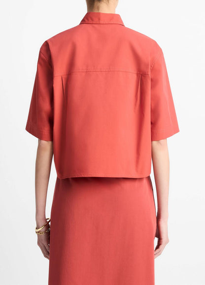 Cotton Short-Sleeve Cropped Shirt in Shirts & Tees BRICK ROSE | VINCE Sale