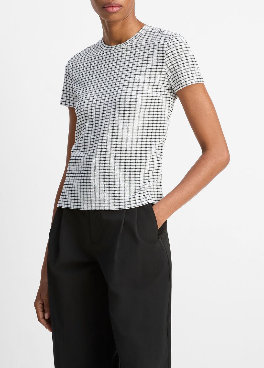 Checked Smocked T-Shirt in Shirts & Tees BLACK COMBO | VINCE Sale