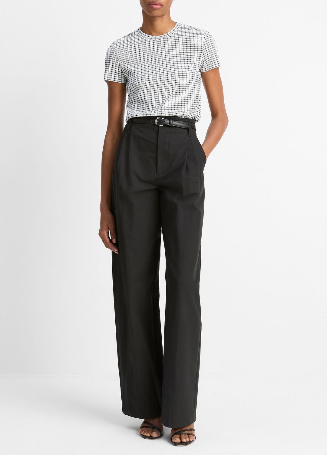 Checked Smocked T-Shirt in Shirts & Tees BLACK COMBO | VINCE Sale