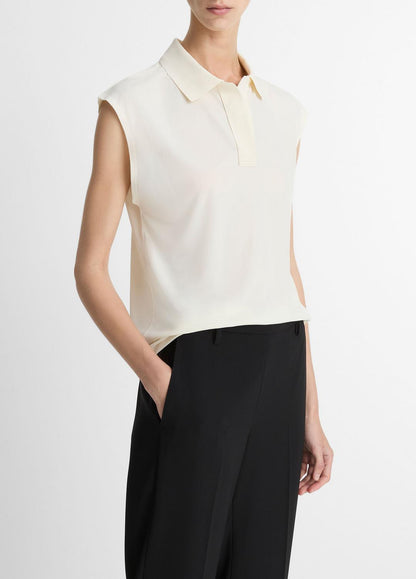 Matte Jersey Cap-Sleeve Polo Top in Shirts & Tees IVORY | VINCE Sale