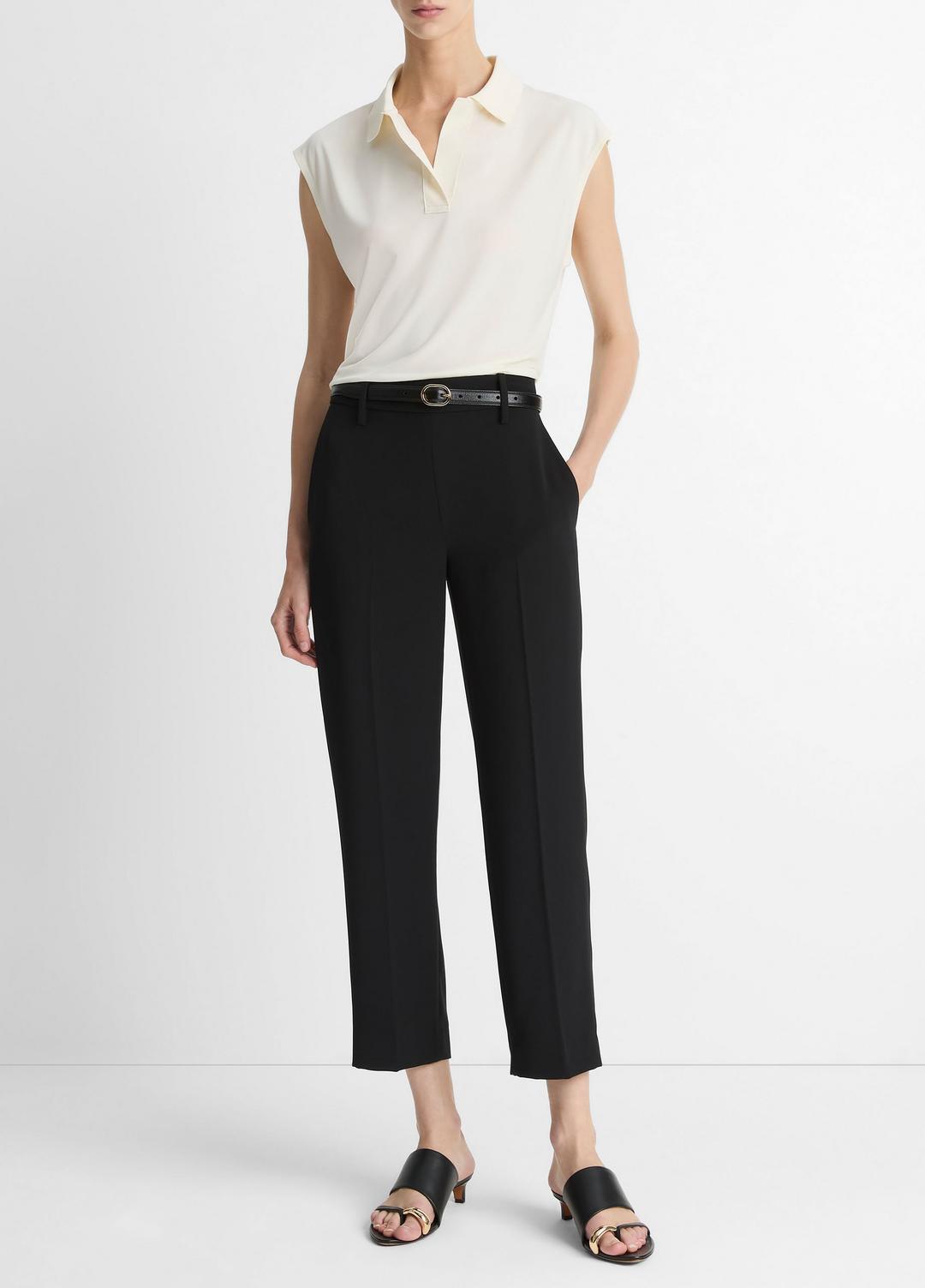 Matte Jersey Cap-Sleeve Polo Top in Shirts & Tees IVORY | VINCE Sale