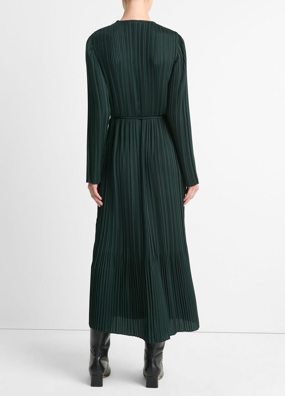 Pleated Satin Long-Sleeve Dress in Dresses & Skirts MARINE PINE | VINCE Sale