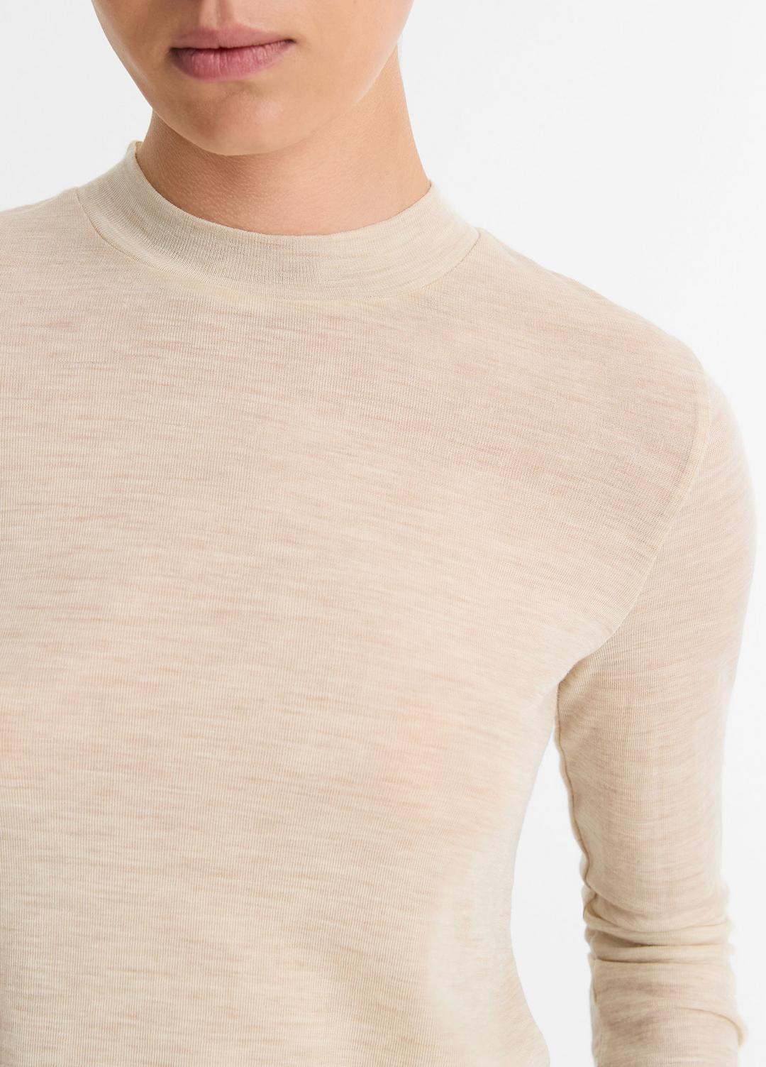Wool Three-Quarter-Sleeve Mock-Neck Top in Shirts & Tees LIGHT HEATHER ECRU | VINCE Sale
