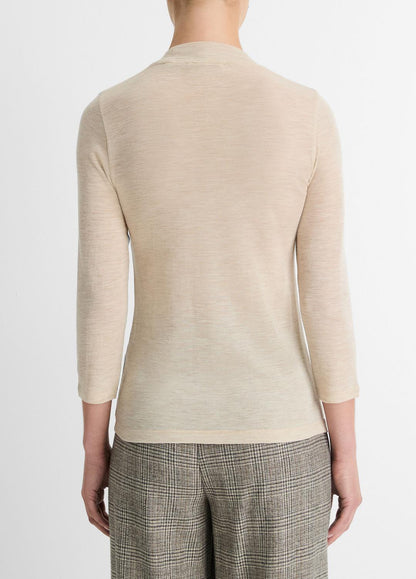 Wool Three-Quarter-Sleeve Mock-Neck Top in Shirts & Tees LIGHT HEATHER ECRU | VINCE Sale