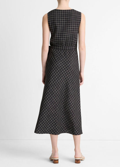 Trellis Plaid Draped Sleeveless Wrap Dress in Dresses & Skirts BLACK/CREAM | VINCE Sale