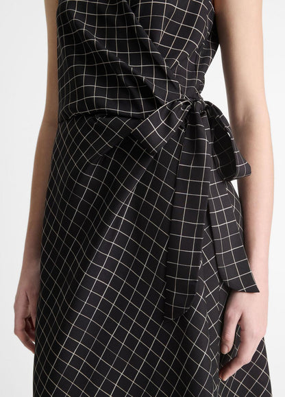 Trellis Plaid Draped Sleeveless Wrap Dress in Dresses & Skirts BLACK/CREAM | VINCE Sale