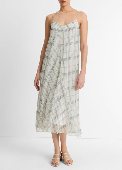 Fenced Plaid Layered Dress in Dresses & Skirts OFF WHITE/GREY | VINCE Sale