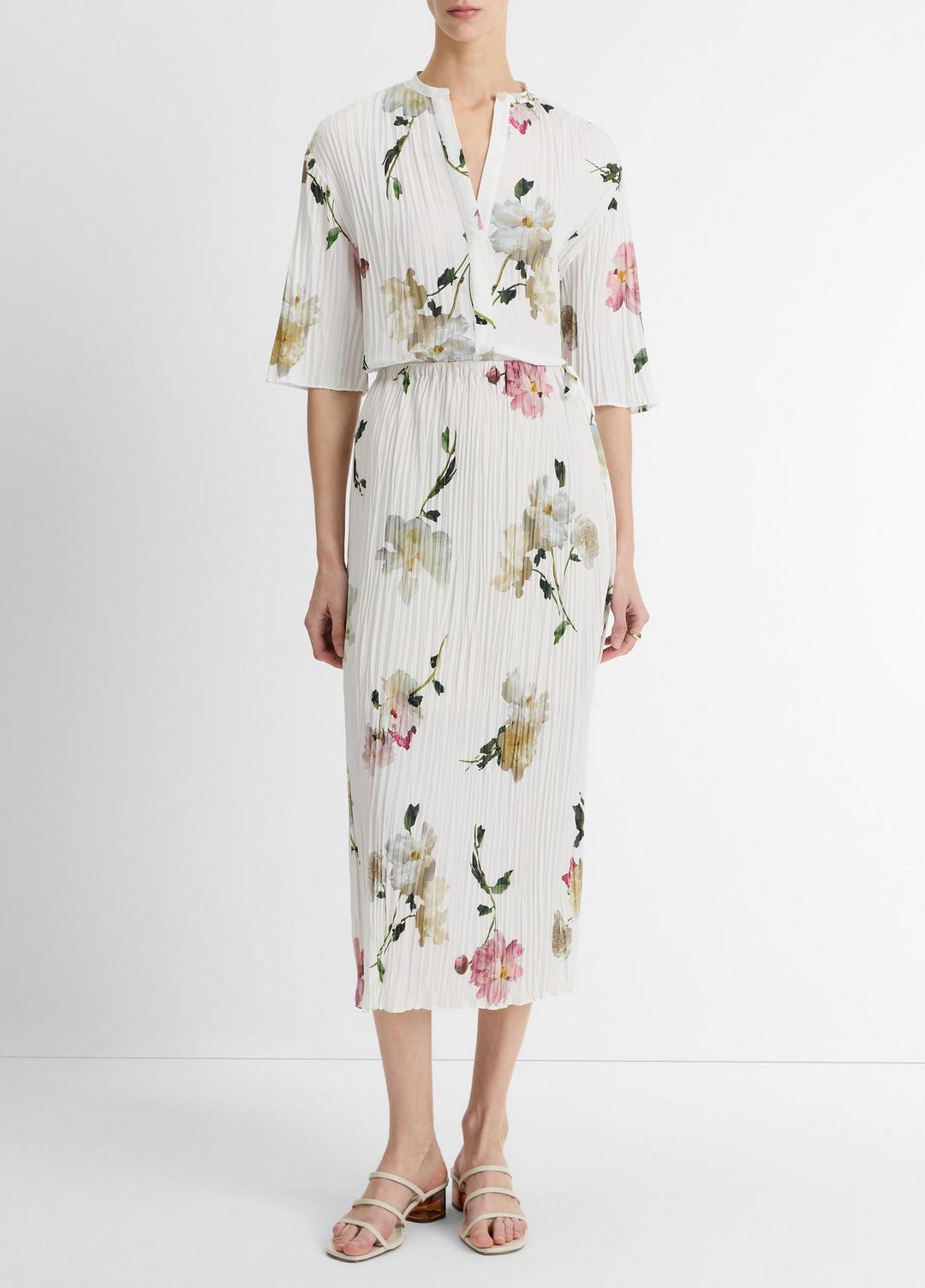 Wilted Peony Pleated Side-Tie Skirt in Dresses & Skirts WHITE PEONY | VINCE Sale