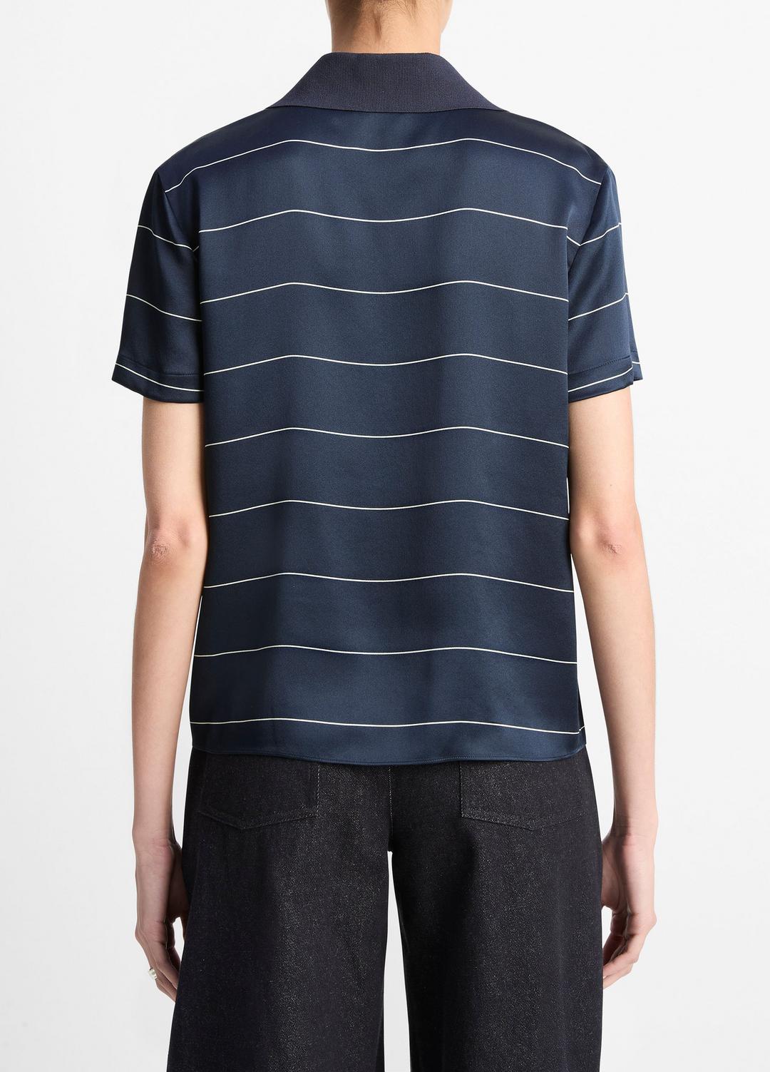 Knit-Collar Striped Silk Polo Shirt in Shirts & Tees COASTAL BLUE/CREAM | VINCE Sale