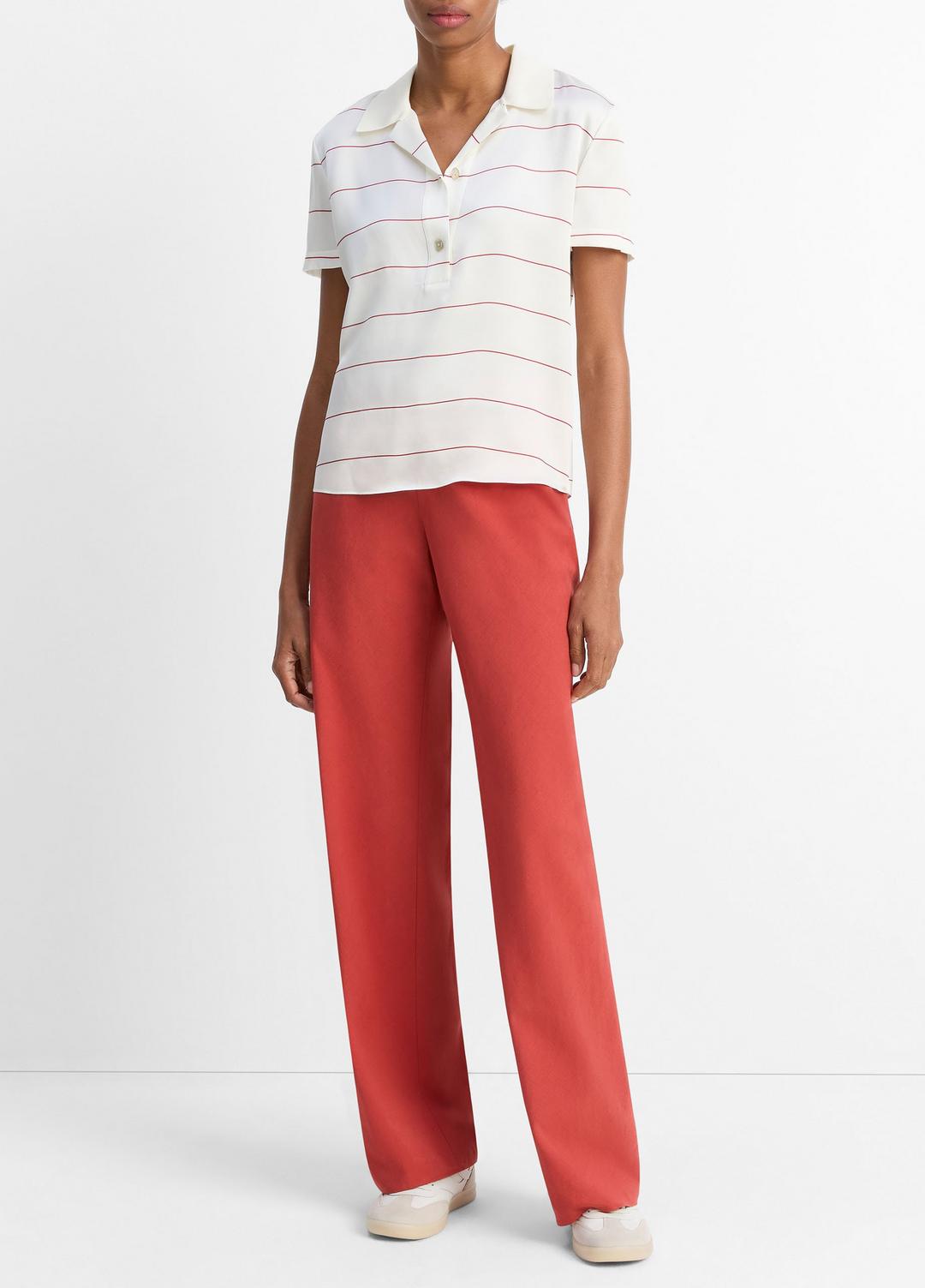 Knit-Collar Striped Silk Polo Shirt in Shirts & Tees CREAM/BRICK ROSE | VINCE Sale