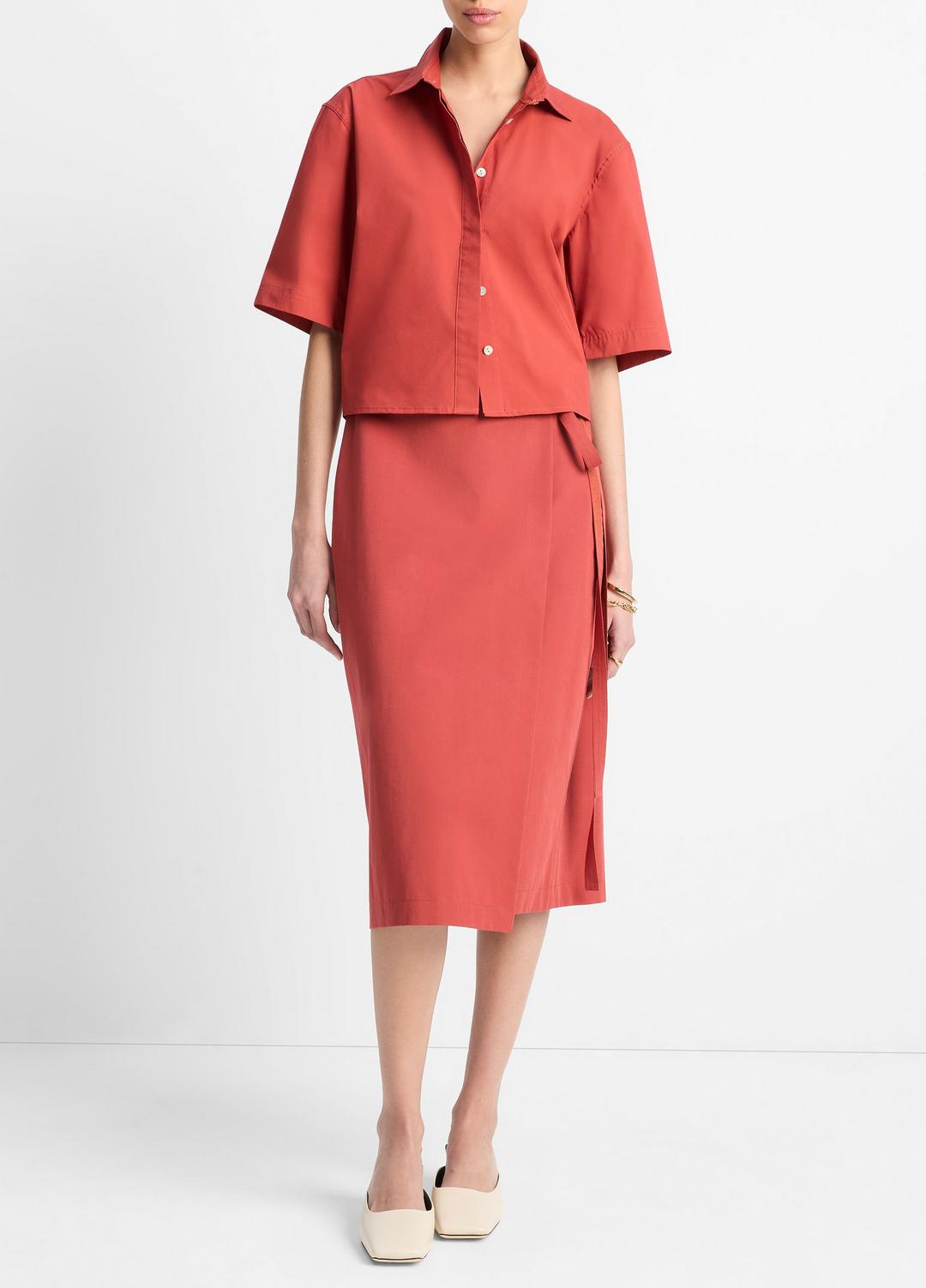 Cotton-Blend Straight Wrap Skirt in Dresses & Skirts BRICK ROSE | VINCE Sale