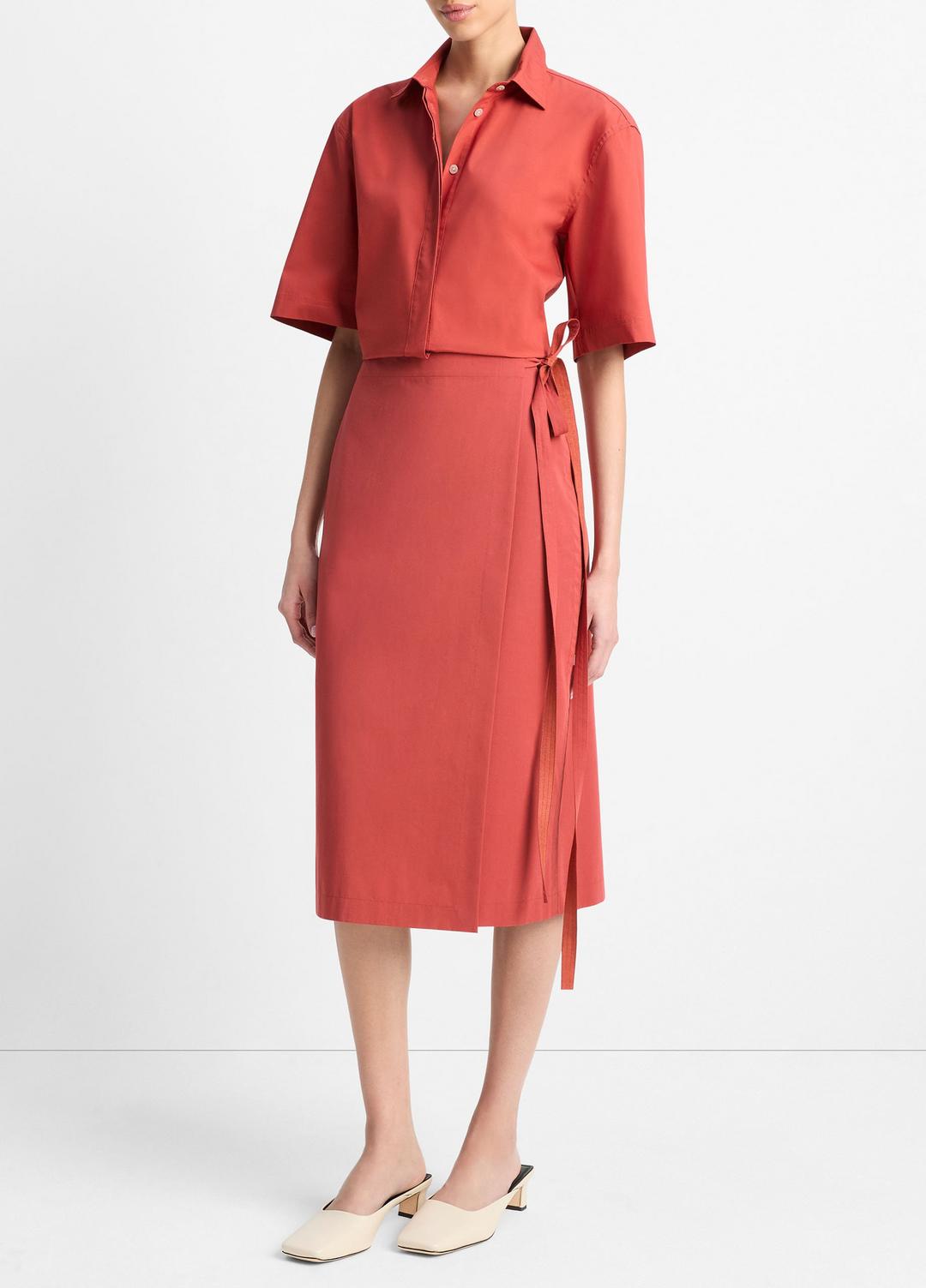 Cotton-Blend Straight Wrap Skirt in Dresses & Skirts BRICK ROSE | VINCE Sale