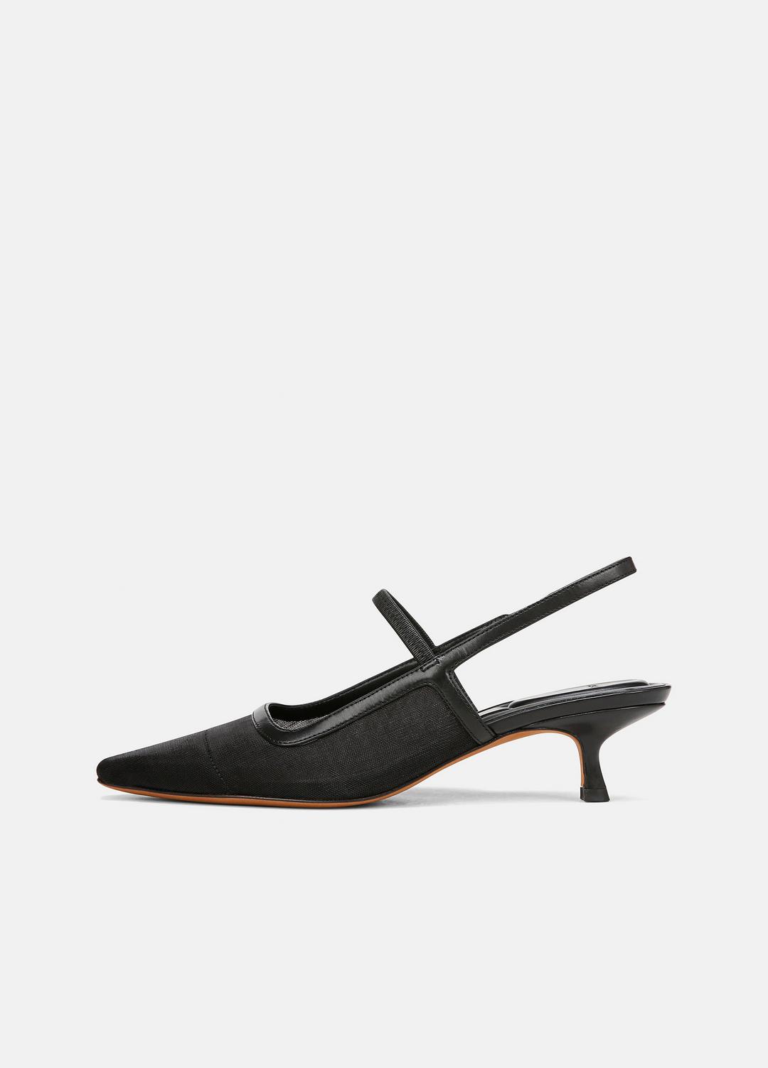 Venice Leather and Mesh Slingback Kitten Heel in Shoes BLACK | VINCE Sale