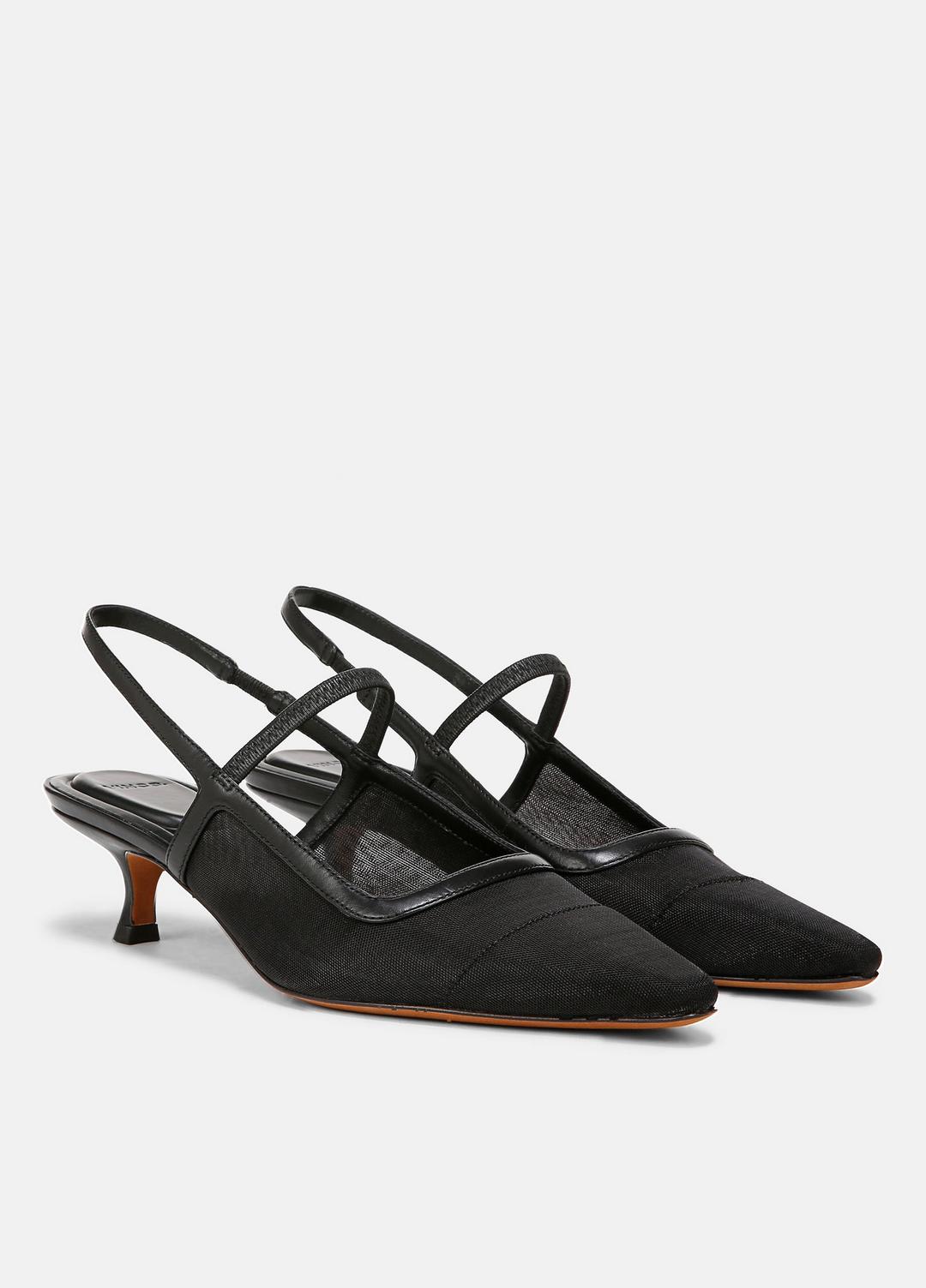 Venice Leather and Mesh Slingback Kitten Heel in Shoes BLACK | VINCE Sale