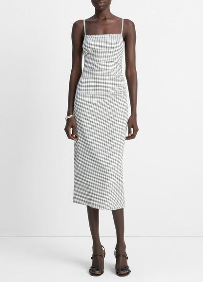 Checked Smocked Tank Dress in Dresses & Skirts BLACK COMBO | VINCE Sale