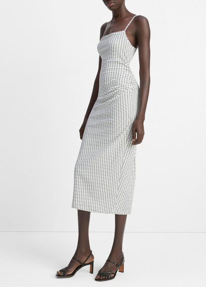 Checked Smocked Tank Dress in Dresses & Skirts BLACK COMBO | VINCE Sale