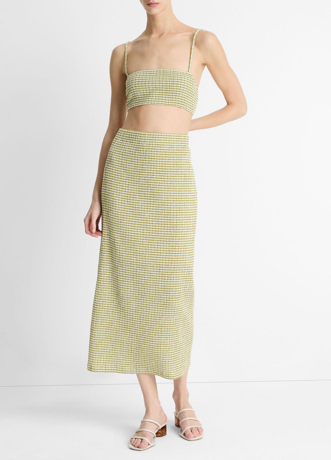 Checked Smocked Midi Skirt in Dresses & Skirts HERBARIA COMBO | VINCE Sale