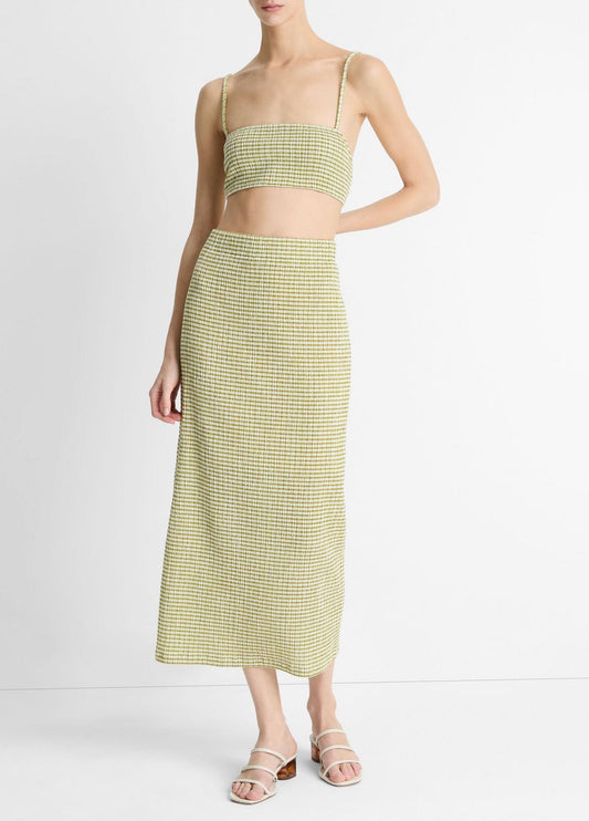 Checked Smocked Midi Skirt in Dresses & Skirts HERBARIA COMBO | VINCE Sale