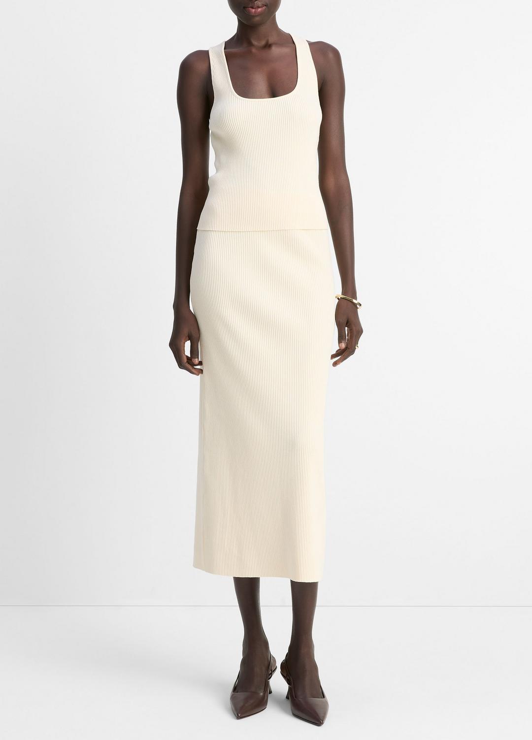 Ribbed Cotton-Blend Midi Skirt in Dresses & Skirts OAT SHELL | VINCE Sale