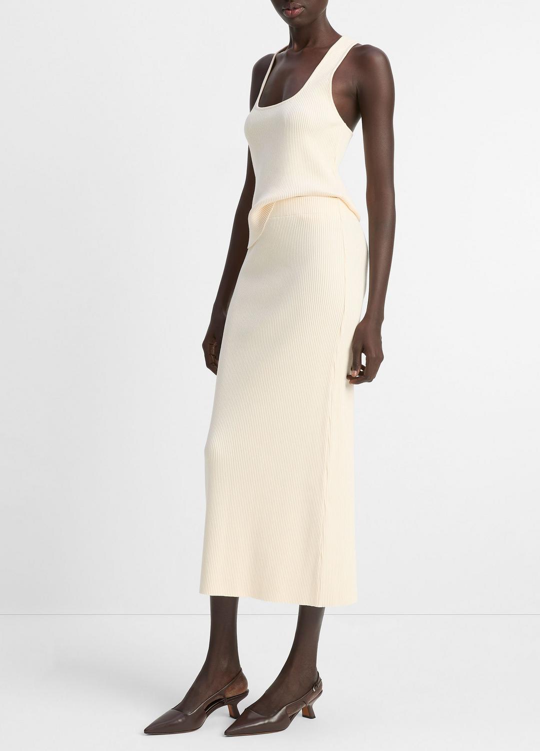 Ribbed Cotton-Blend Midi Skirt in Dresses & Skirts OAT SHELL | VINCE Sale