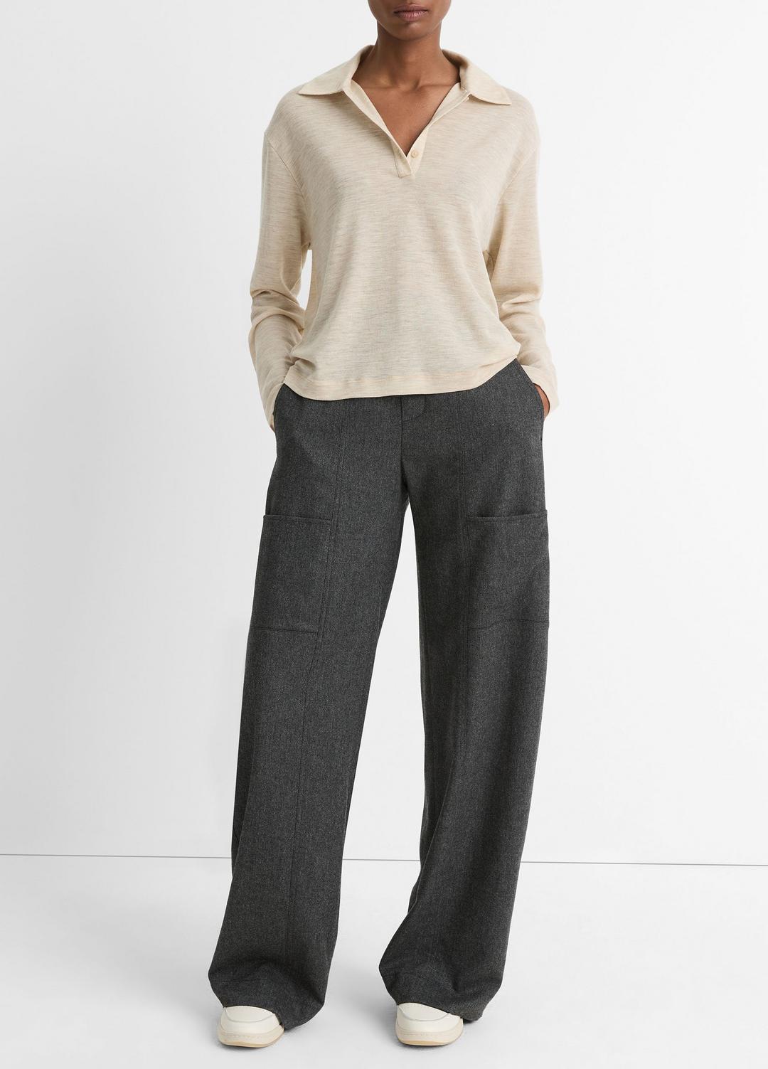 Wool Relaxed Long-Sleeve Polo Shirt in Shirts & Tees LIGHT HEATHER ECRU | VINCE Sale