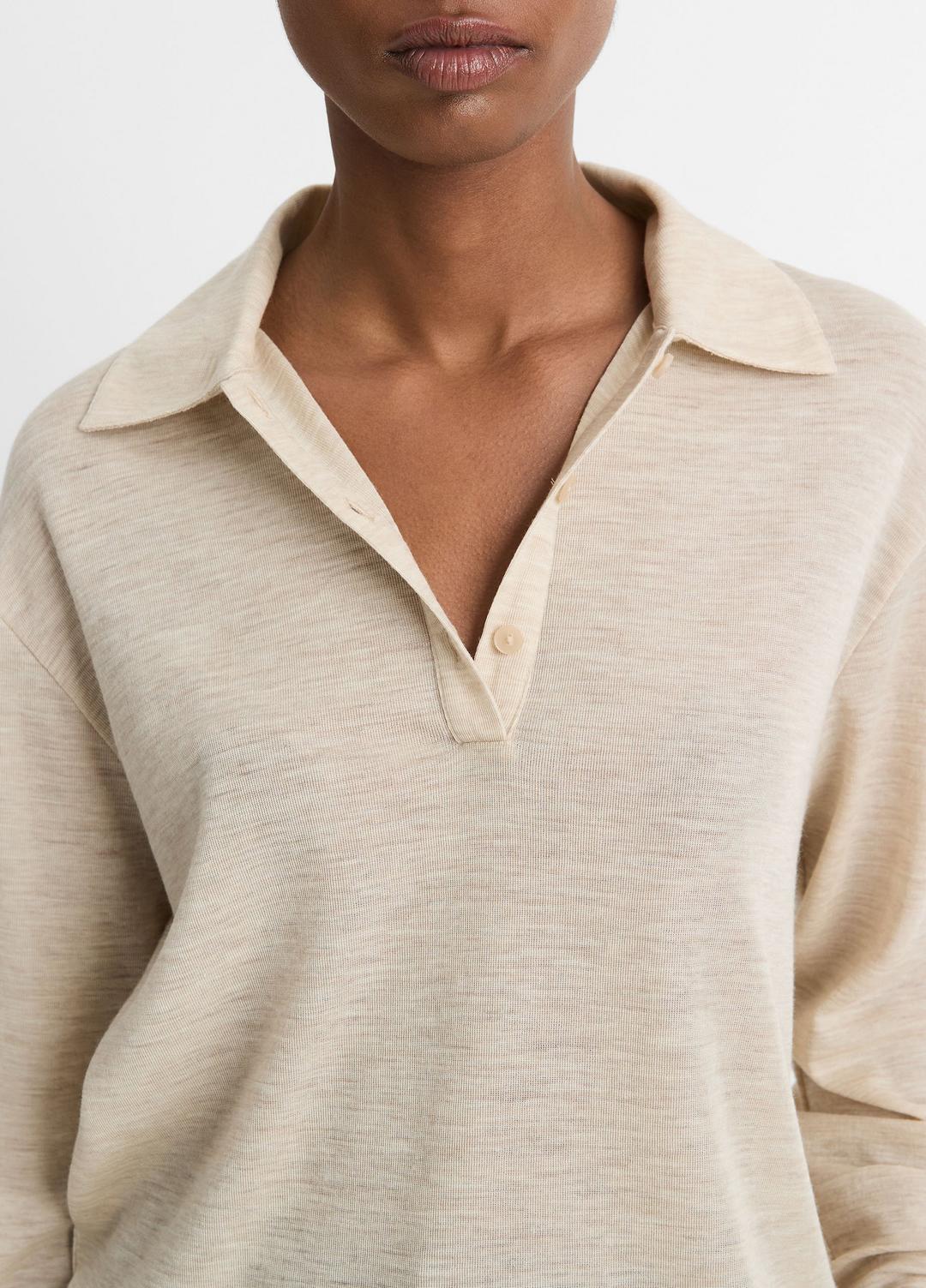 Wool Relaxed Long-Sleeve Polo Shirt in Shirts & Tees LIGHT HEATHER ECRU | VINCE Sale