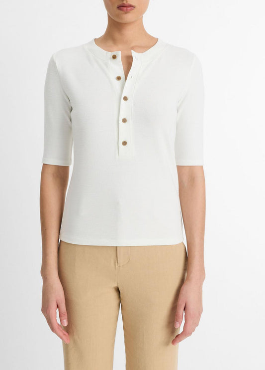 Jersey Elbow-Sleeve Henley in Shirts & Tees OFF WHITE | VINCE Sale