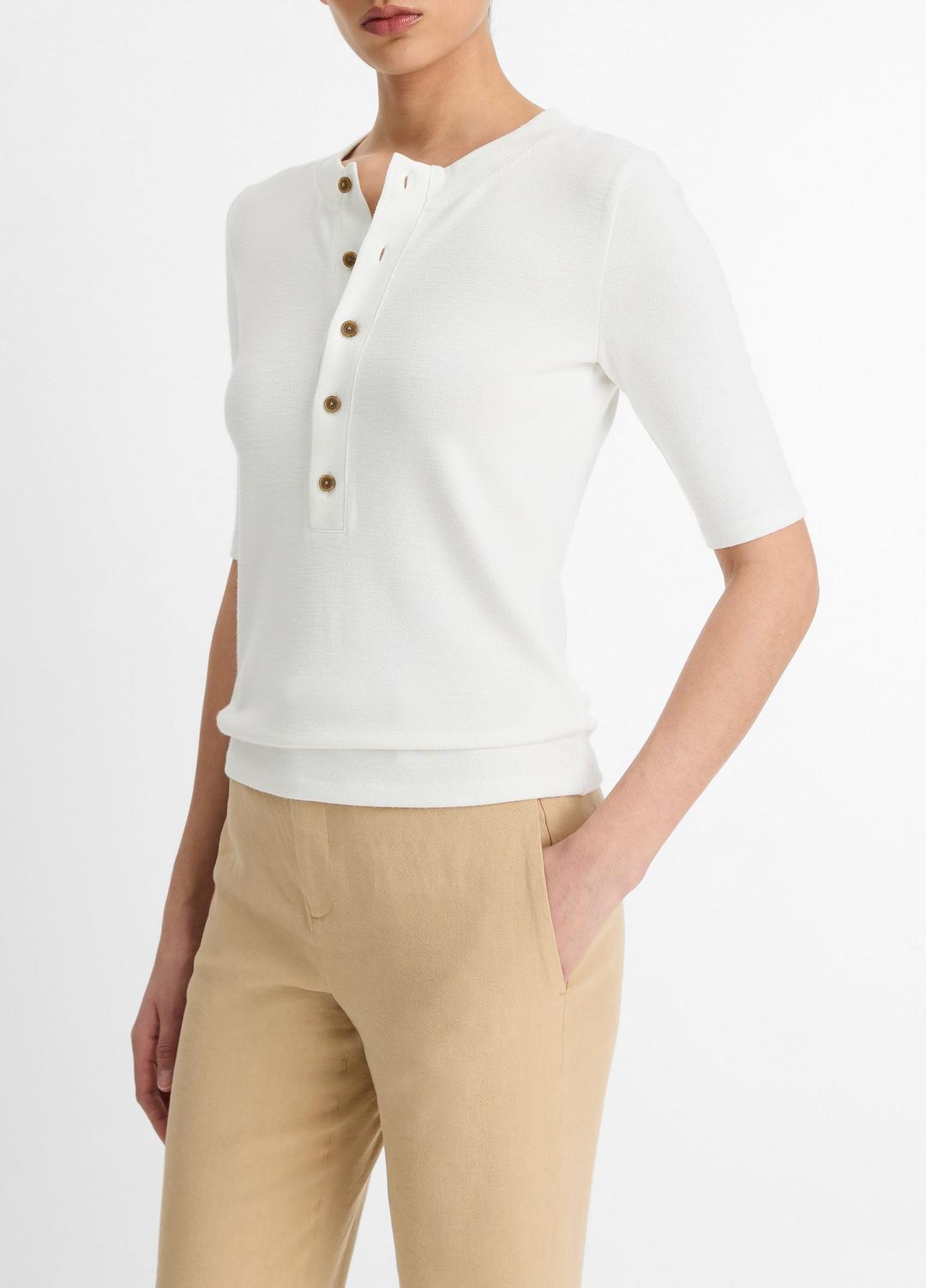 Jersey Elbow-Sleeve Henley in Shirts & Tees OFF WHITE | VINCE Sale