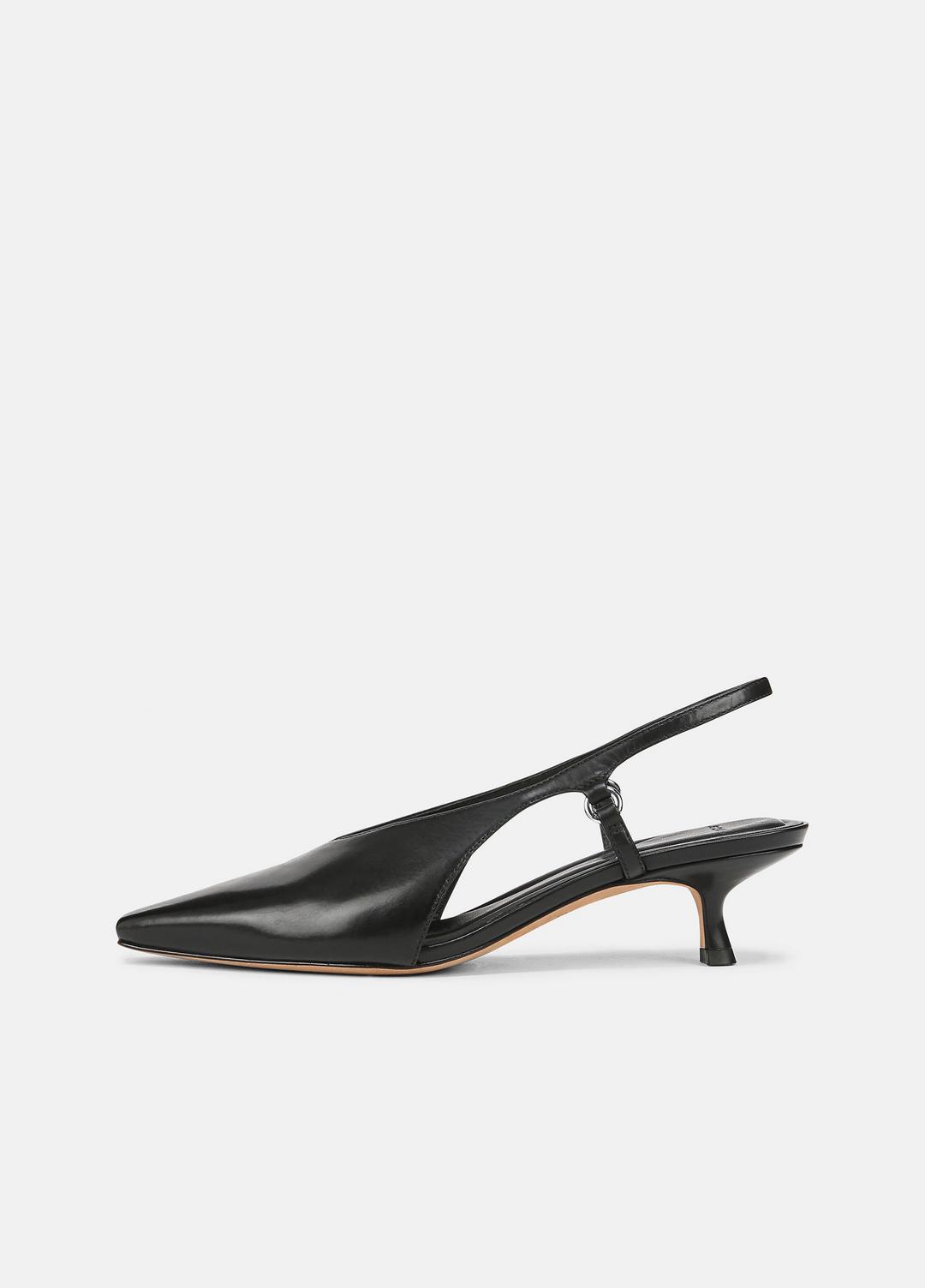 Sabrina Leather Slingback Kitten Heel in Shoes BLACK | VINCE Sale