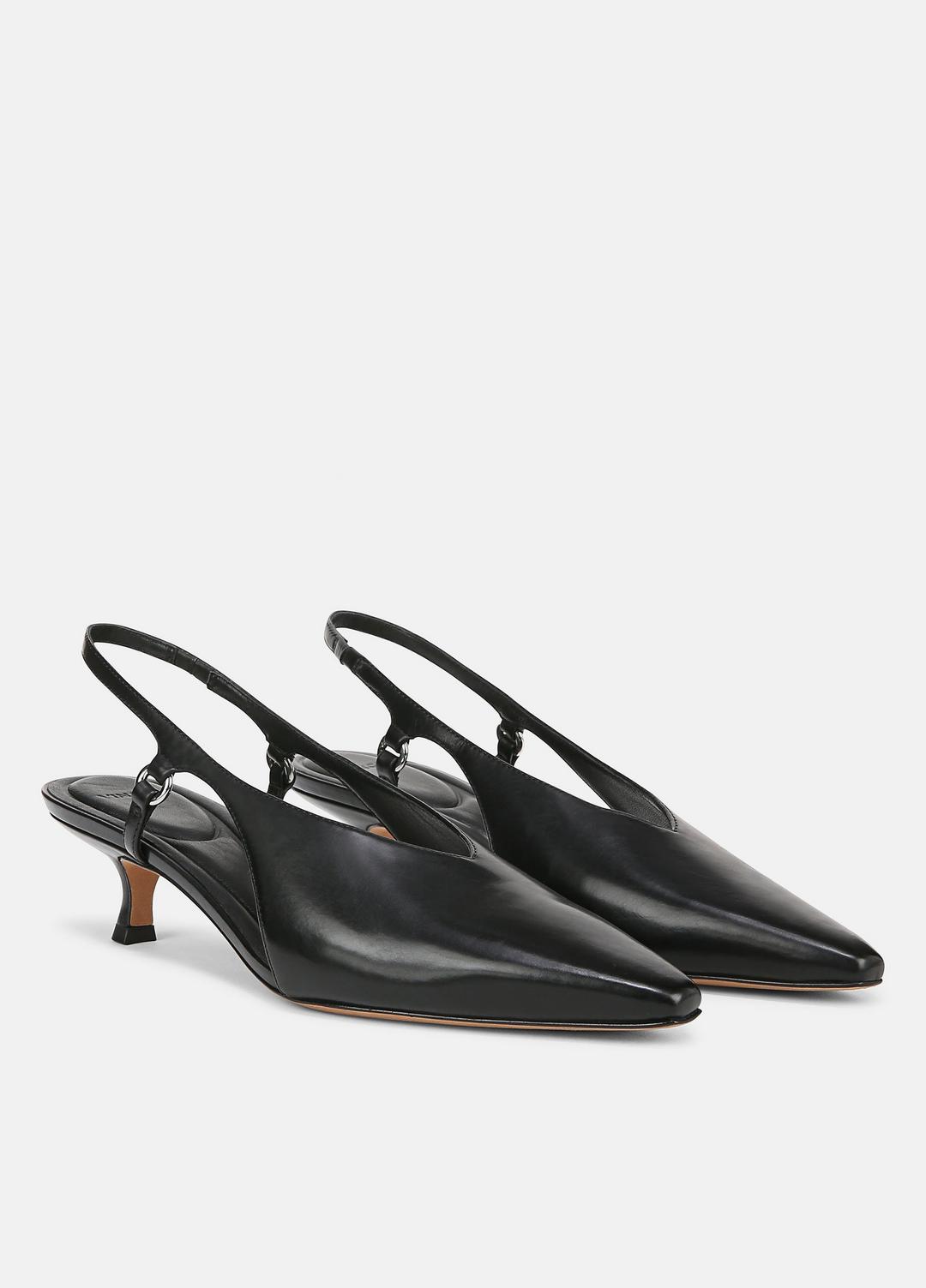 Sabrina Leather Slingback Kitten Heel in Shoes BLACK | VINCE Sale