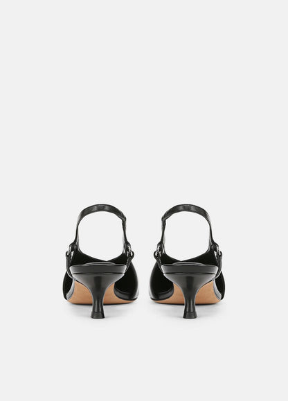 Sabrina Leather Slingback Kitten Heel in Shoes BLACK | VINCE Sale