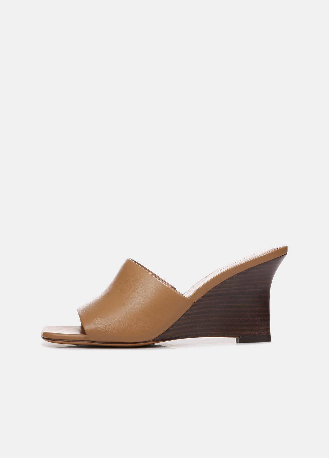 Pia Leather Wedge Sandal in Shoes TAN | VINCE Sale
