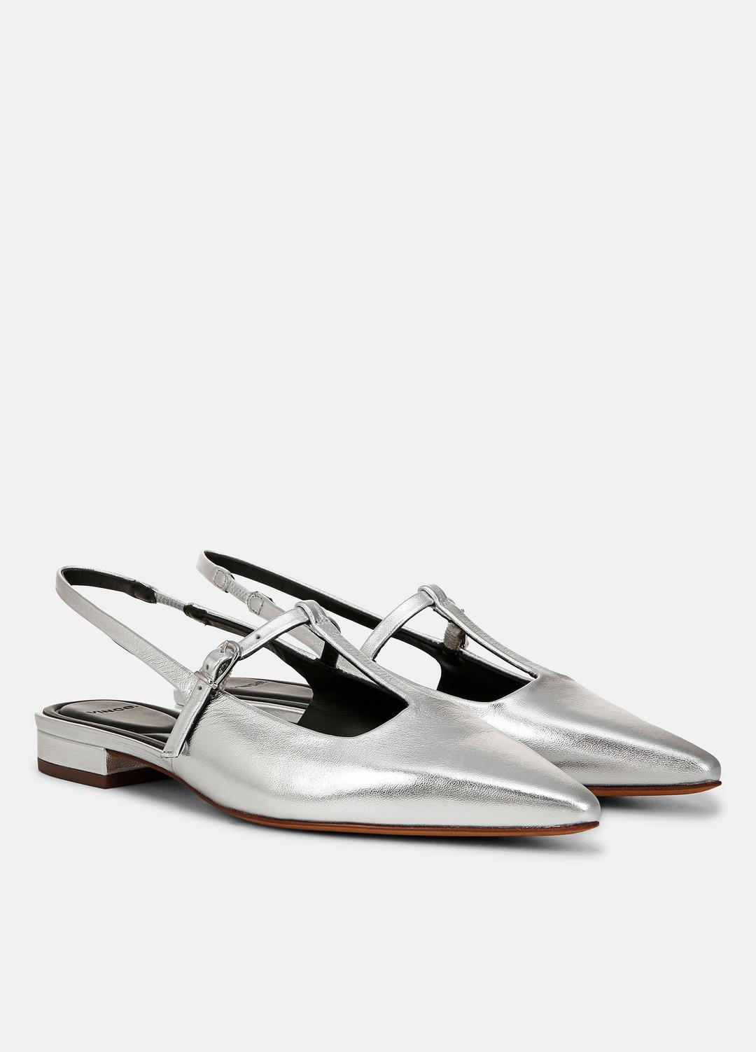 Iliana Metallic Leather Slingback Flat in Shoes SILVER | VINCE Sale